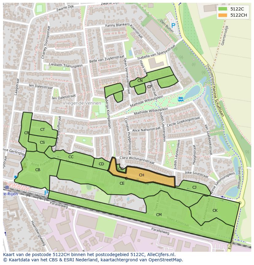 Afbeelding van het postcodegebied 5122 CH op de kaart.
