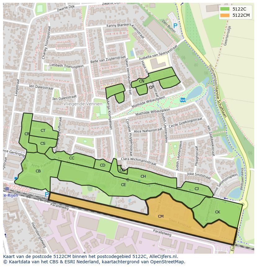 Afbeelding van het postcodegebied 5122 CM op de kaart.