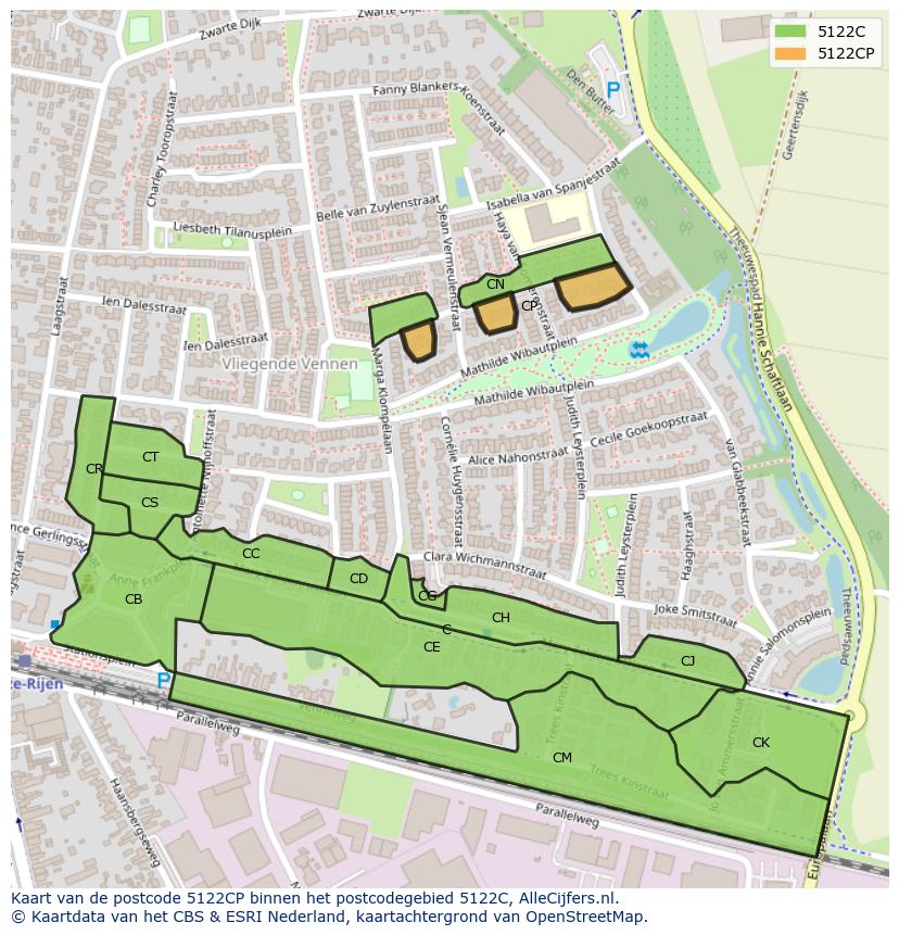 Afbeelding van het postcodegebied 5122 CP op de kaart.