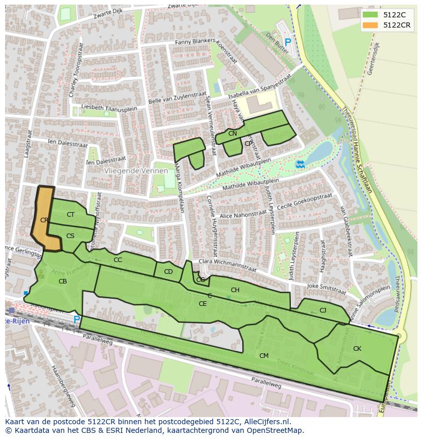 Afbeelding van het postcodegebied 5122 CR op de kaart.