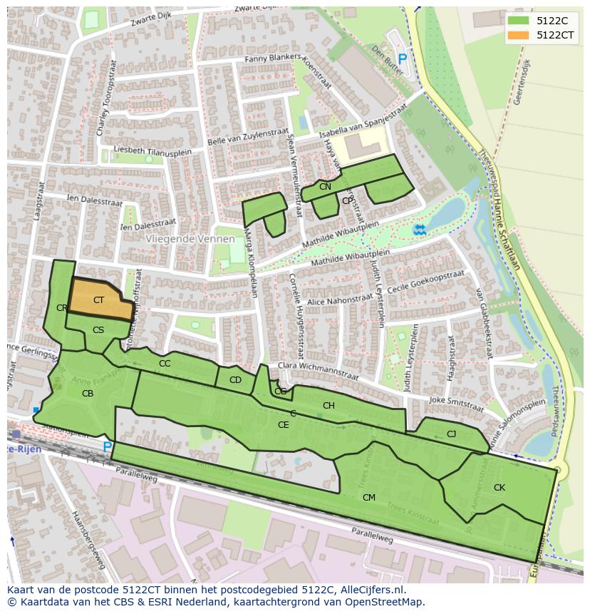 Afbeelding van het postcodegebied 5122 CT op de kaart.