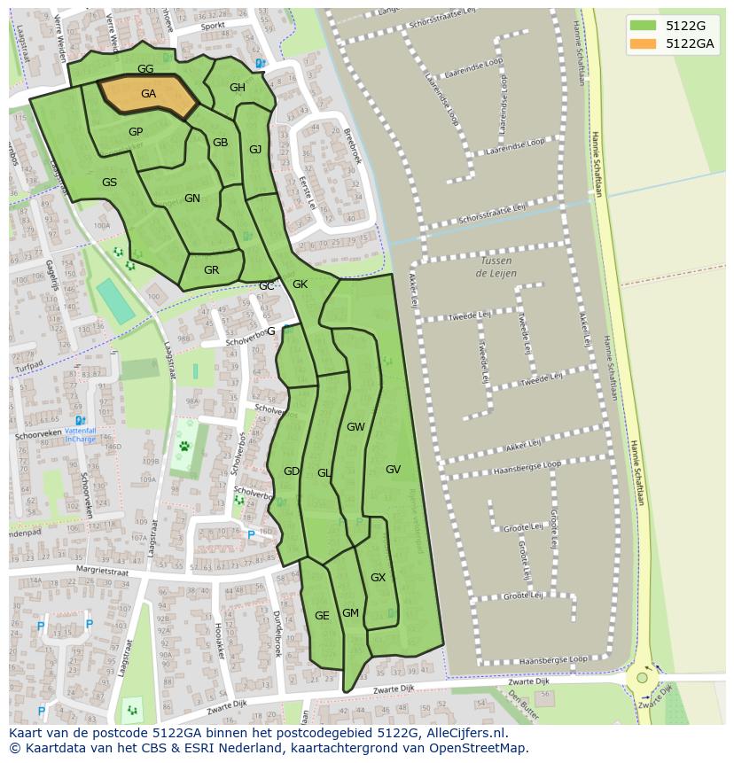Afbeelding van het postcodegebied 5122 GA op de kaart.