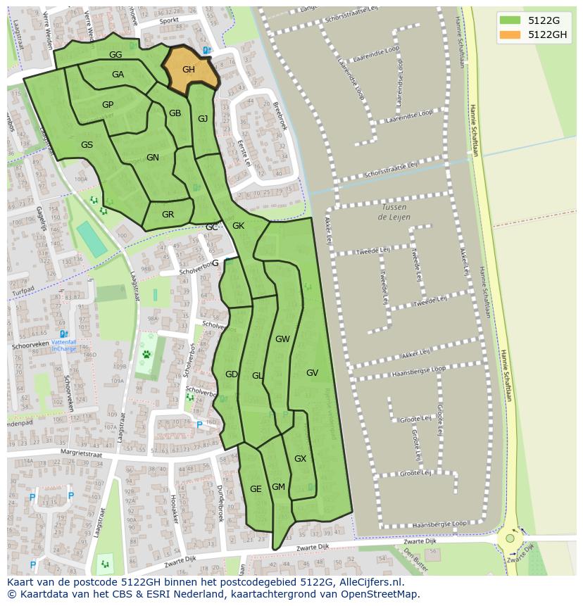 Afbeelding van het postcodegebied 5122 GH op de kaart.