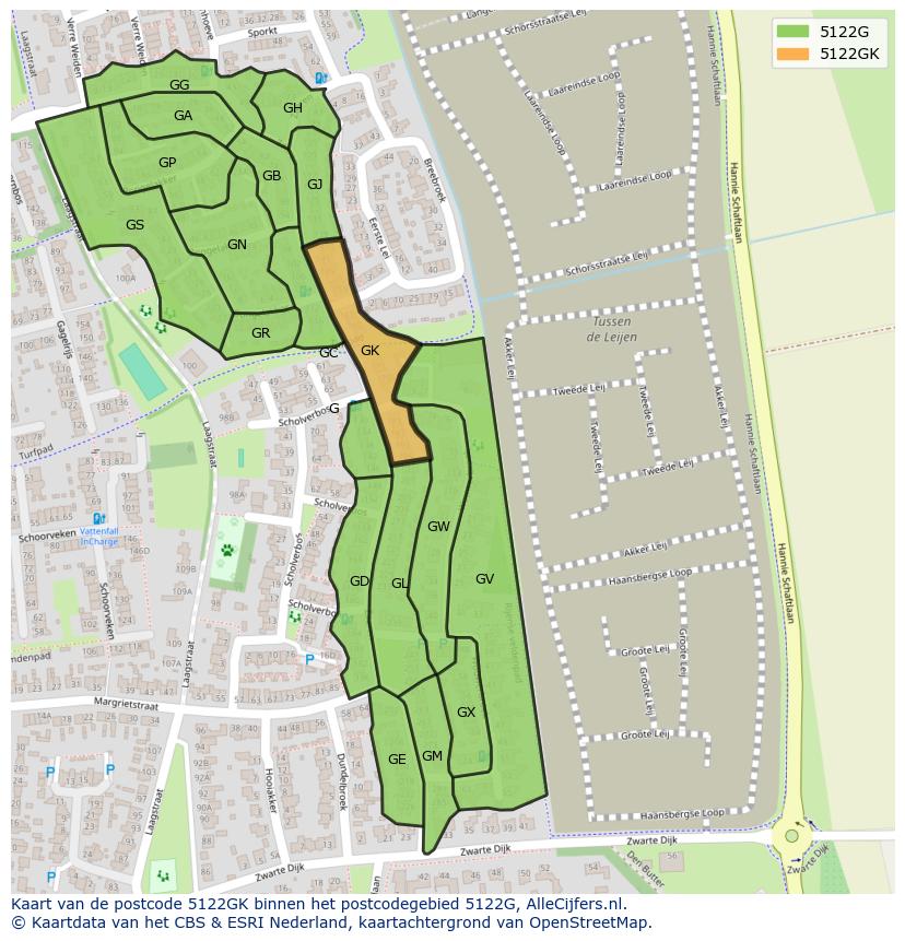 Afbeelding van het postcodegebied 5122 GK op de kaart.