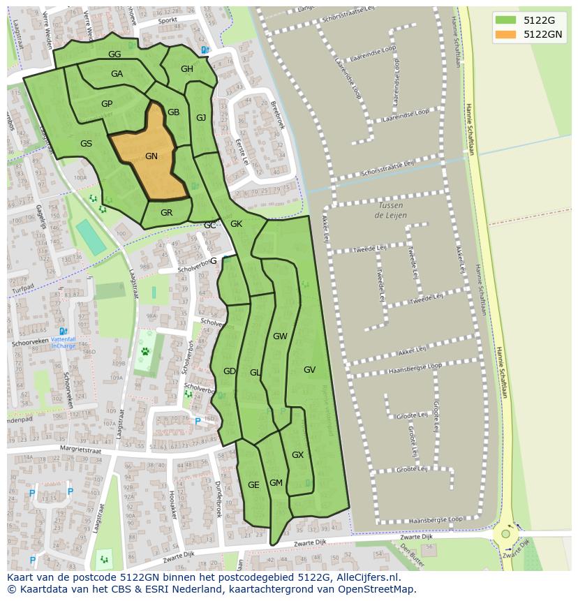 Afbeelding van het postcodegebied 5122 GN op de kaart.