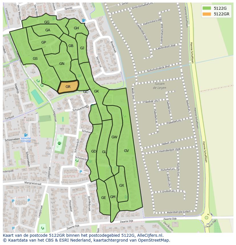 Afbeelding van het postcodegebied 5122 GR op de kaart.