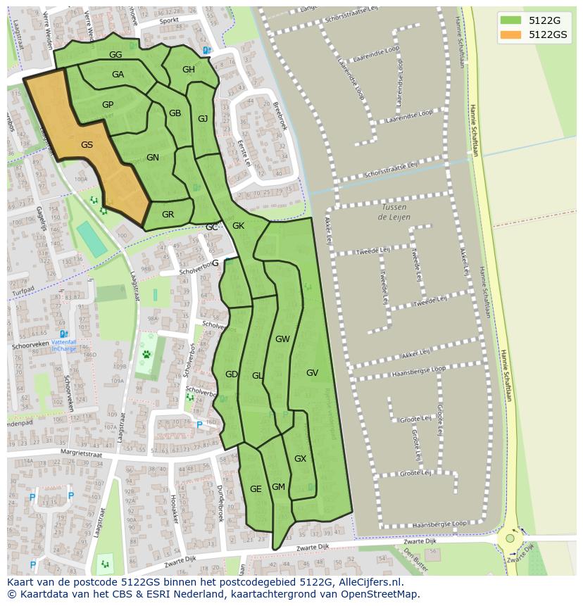 Afbeelding van het postcodegebied 5122 GS op de kaart.