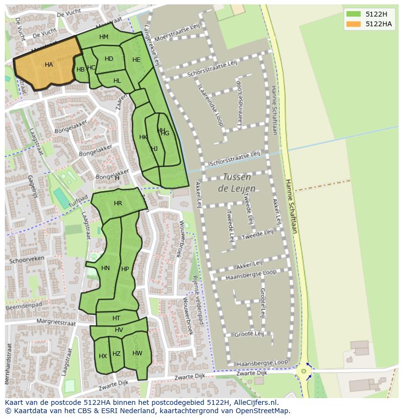 Afbeelding van het postcodegebied 5122 HA op de kaart.