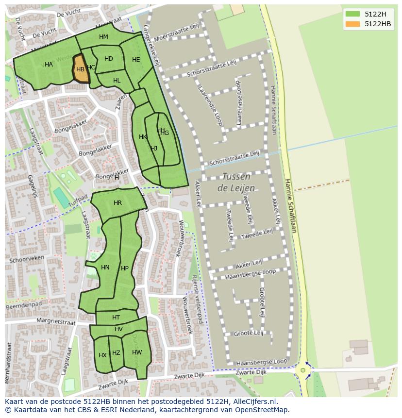 Afbeelding van het postcodegebied 5122 HB op de kaart.
