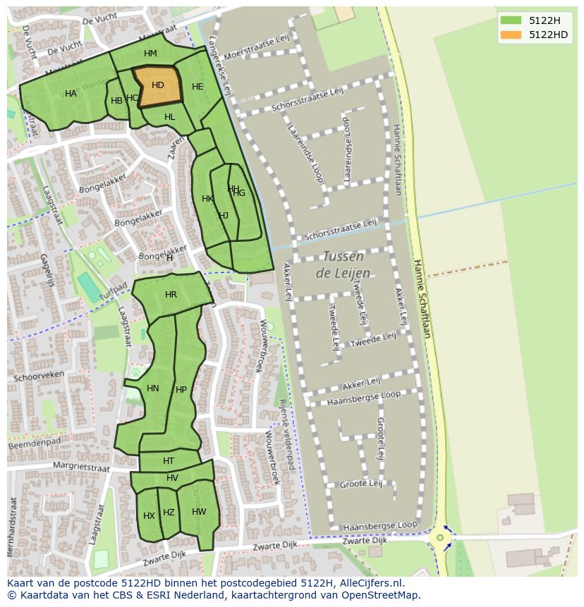 Afbeelding van het postcodegebied 5122 HD op de kaart.