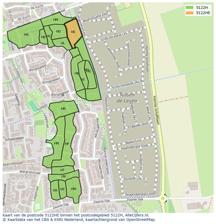 Afbeelding van het postcodegebied 5122 HE op de kaart.