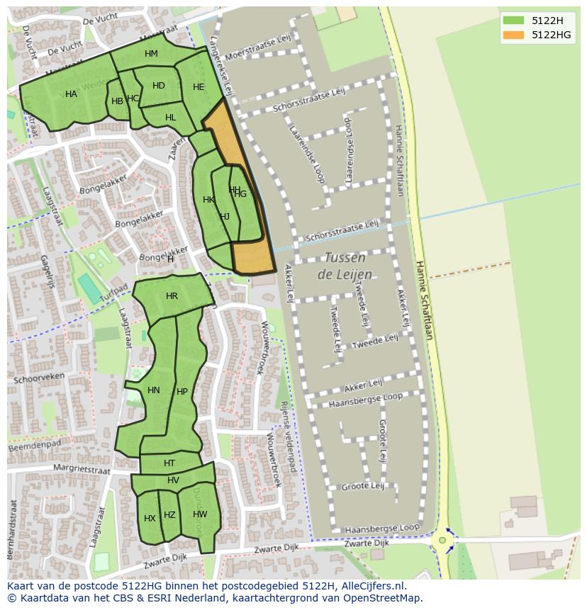 Afbeelding van het postcodegebied 5122 HG op de kaart.