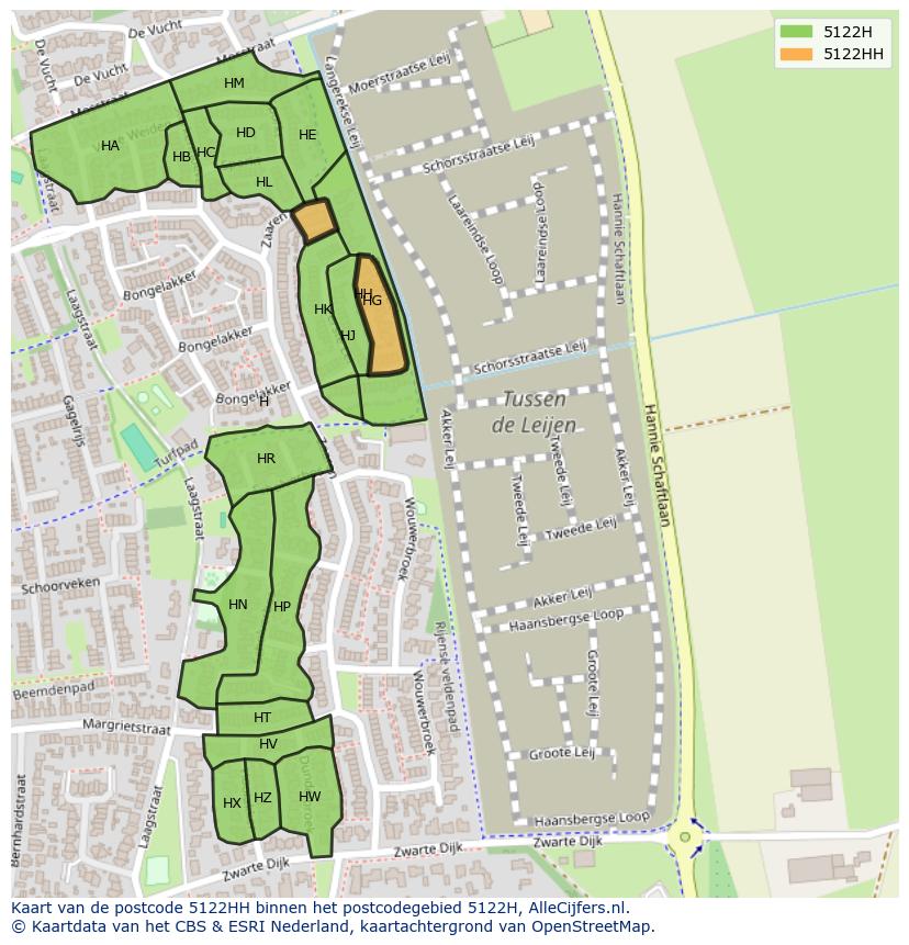 Afbeelding van het postcodegebied 5122 HH op de kaart.