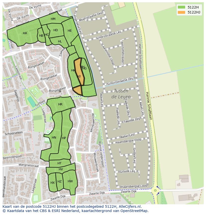 Afbeelding van het postcodegebied 5122 HJ op de kaart.