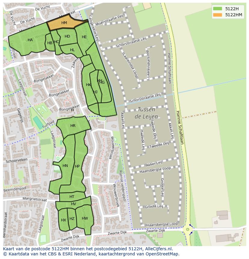 Afbeelding van het postcodegebied 5122 HM op de kaart.