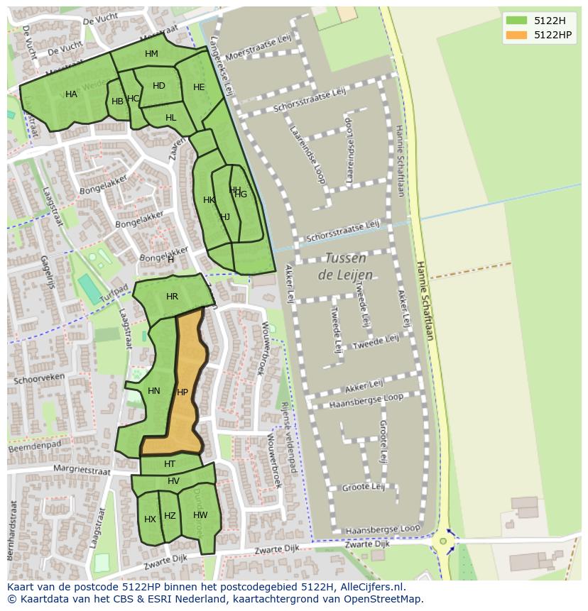 Afbeelding van het postcodegebied 5122 HP op de kaart.