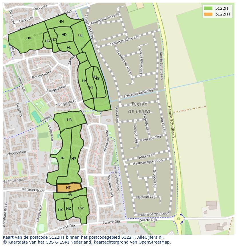 Afbeelding van het postcodegebied 5122 HT op de kaart.