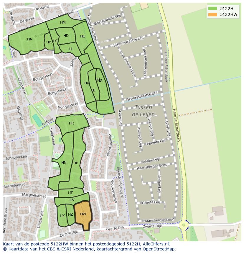Afbeelding van het postcodegebied 5122 HW op de kaart.