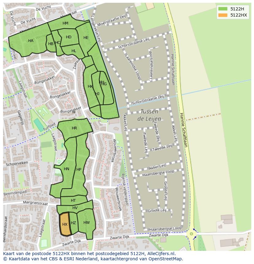 Afbeelding van het postcodegebied 5122 HX op de kaart.
