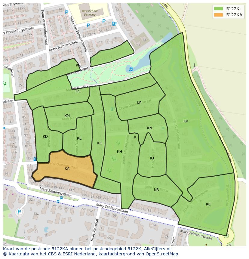 Afbeelding van het postcodegebied 5122 KA op de kaart.