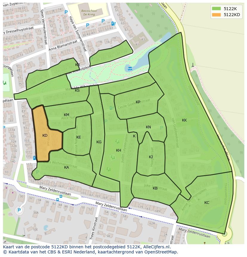 Afbeelding van het postcodegebied 5122 KD op de kaart.