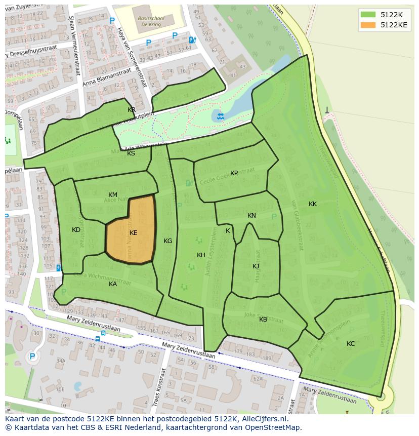 Afbeelding van het postcodegebied 5122 KE op de kaart.