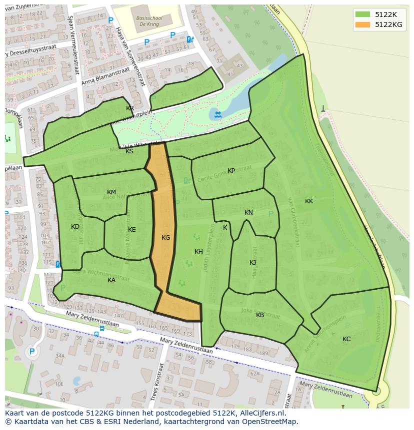 Afbeelding van het postcodegebied 5122 KG op de kaart.