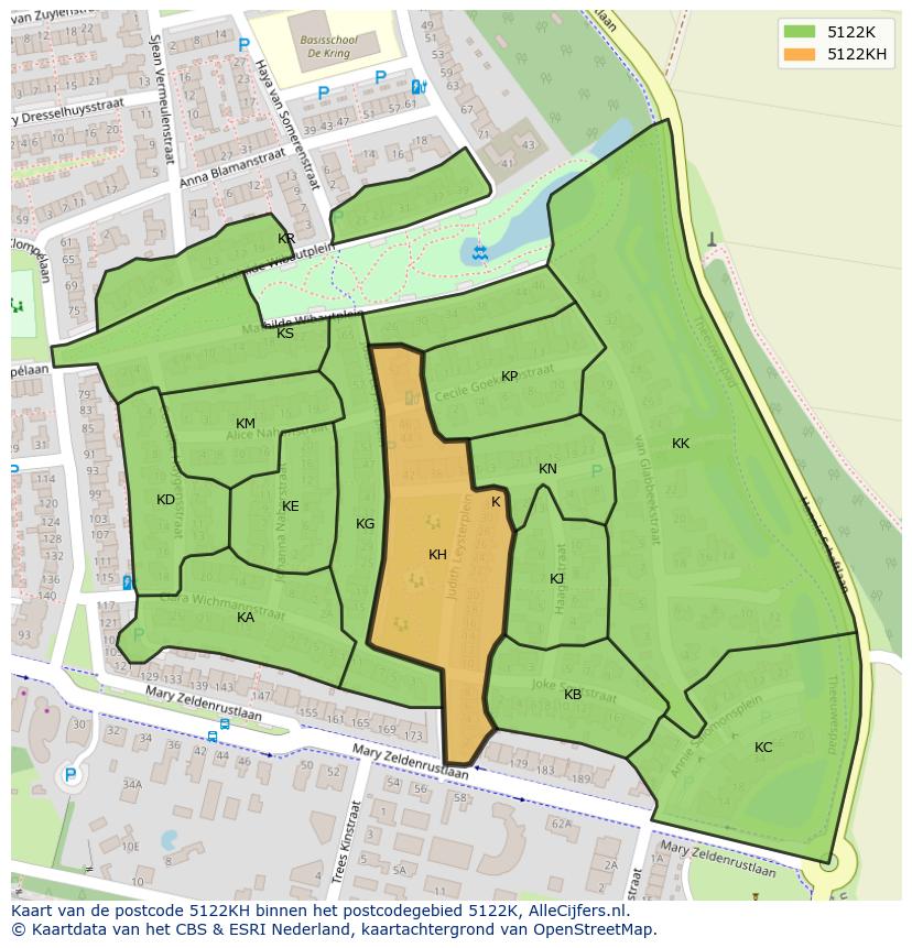 Afbeelding van het postcodegebied 5122 KH op de kaart.