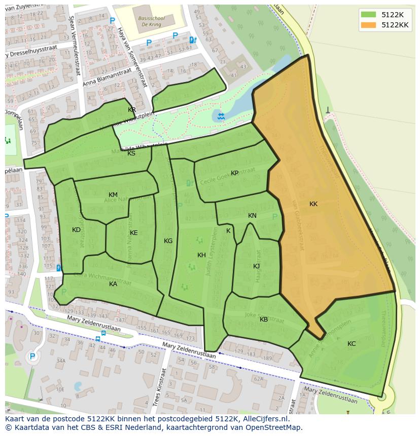 Afbeelding van het postcodegebied 5122 KK op de kaart.