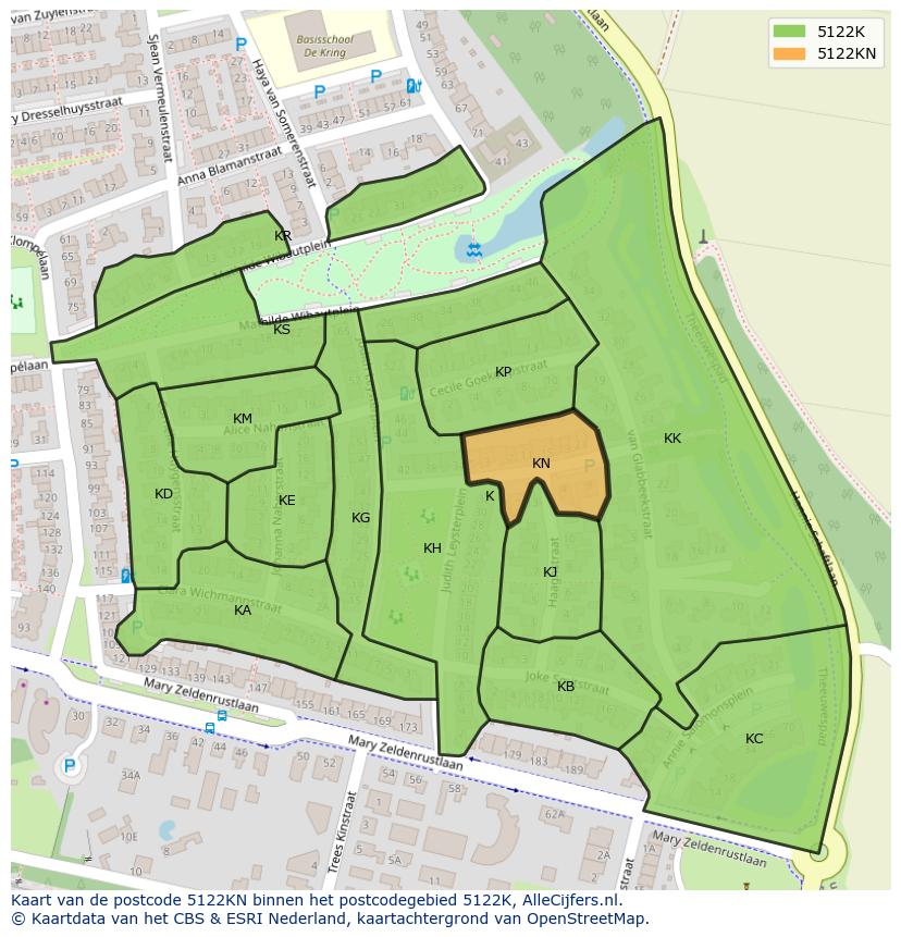 Afbeelding van het postcodegebied 5122 KN op de kaart.