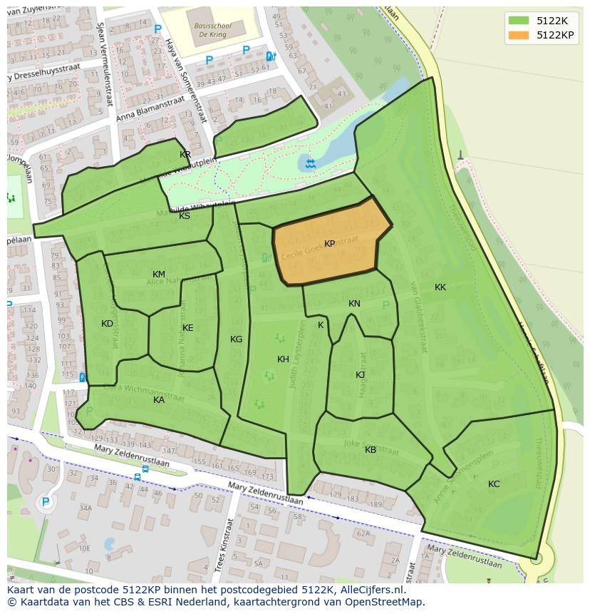 Afbeelding van het postcodegebied 5122 KP op de kaart.