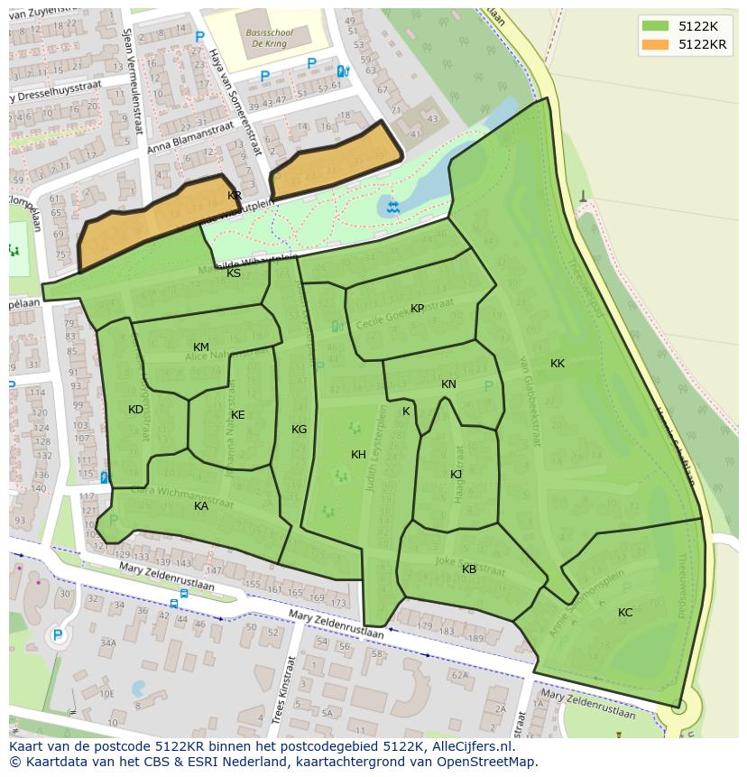 Afbeelding van het postcodegebied 5122 KR op de kaart.