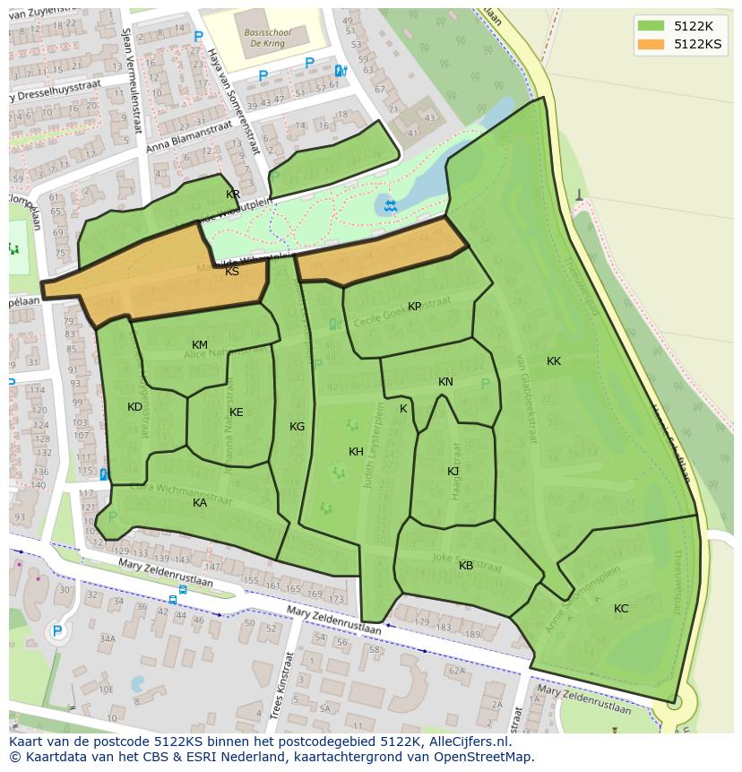 Afbeelding van het postcodegebied 5122 KS op de kaart.