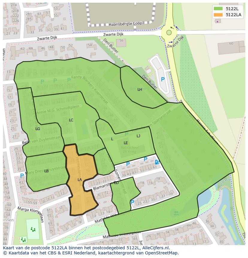 Afbeelding van het postcodegebied 5122 LA op de kaart.
