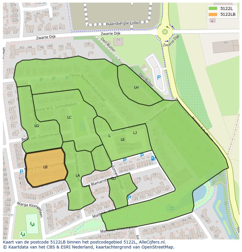 Afbeelding van het postcodegebied 5122 LB op de kaart.