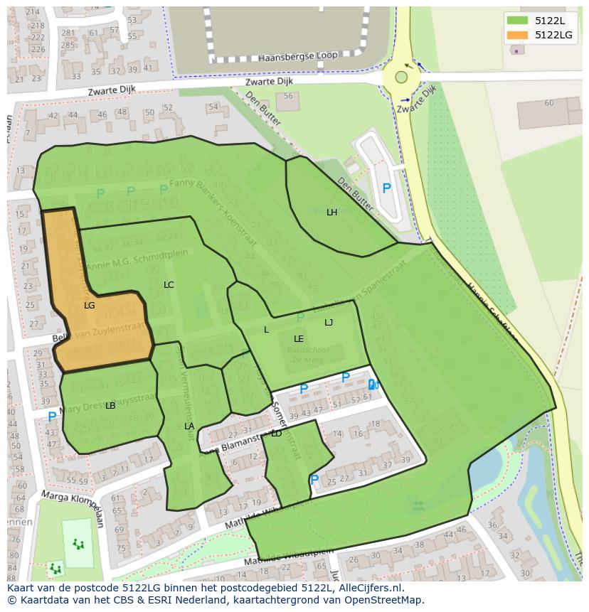 Afbeelding van het postcodegebied 5122 LG op de kaart.