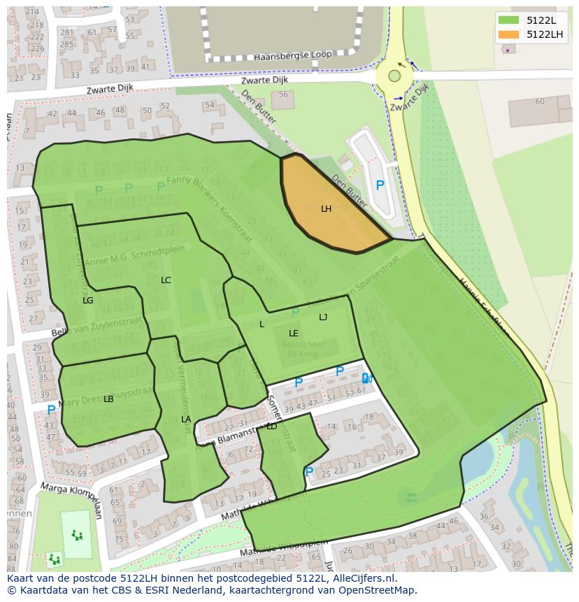 Afbeelding van het postcodegebied 5122 LH op de kaart.