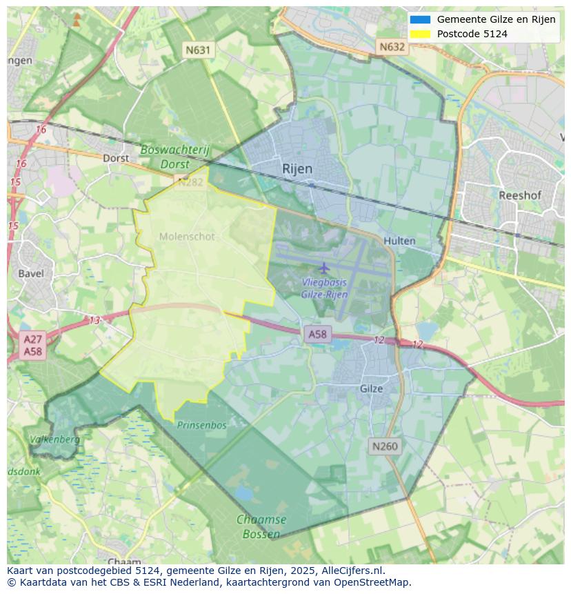 Afbeelding van het postcodegebied 5124 op de kaart.