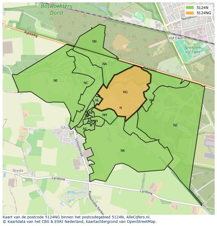 Afbeelding van het postcodegebied 5124 NG op de kaart.
