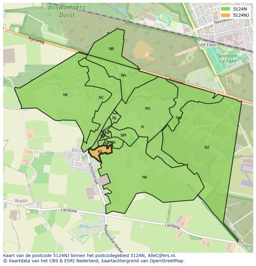 Afbeelding van het postcodegebied 5124 NJ op de kaart.