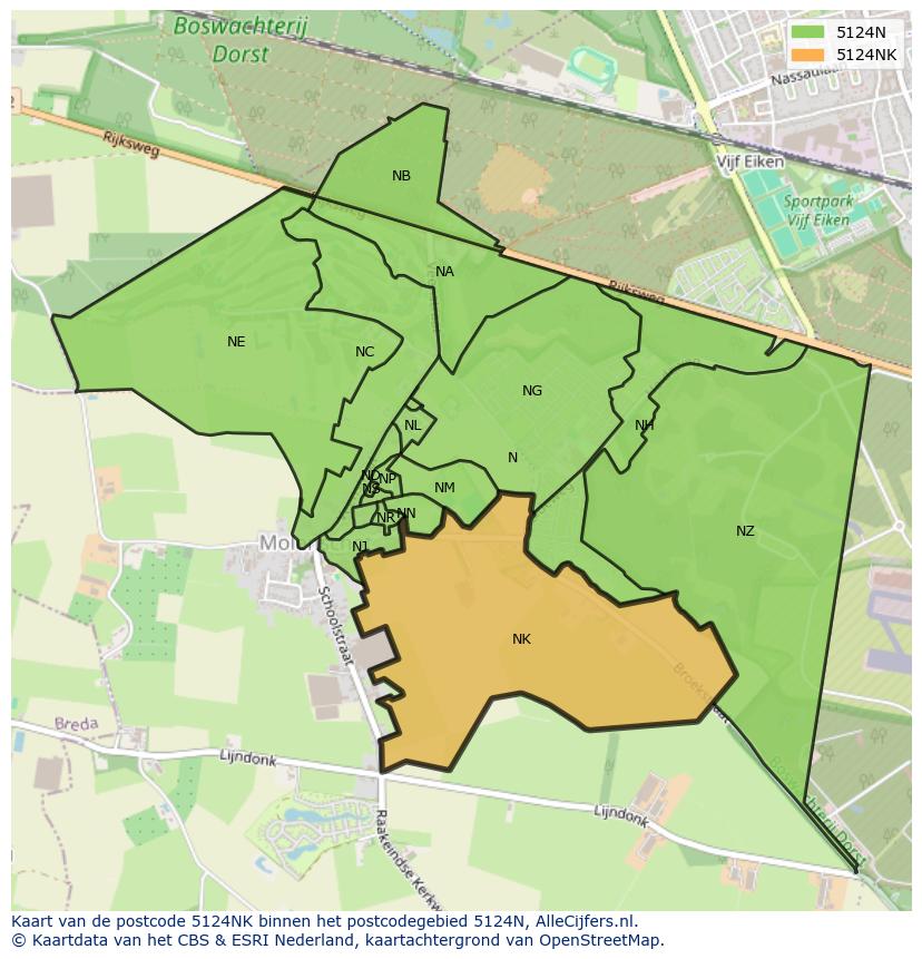 Afbeelding van het postcodegebied 5124 NK op de kaart.