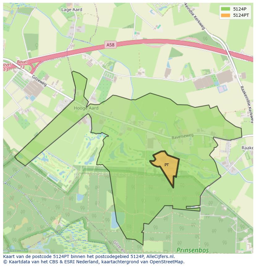 Afbeelding van het postcodegebied 5124 PT op de kaart.