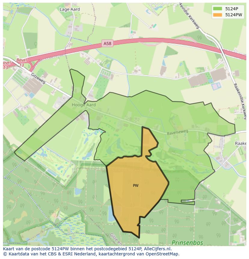 Afbeelding van het postcodegebied 5124 PW op de kaart.
