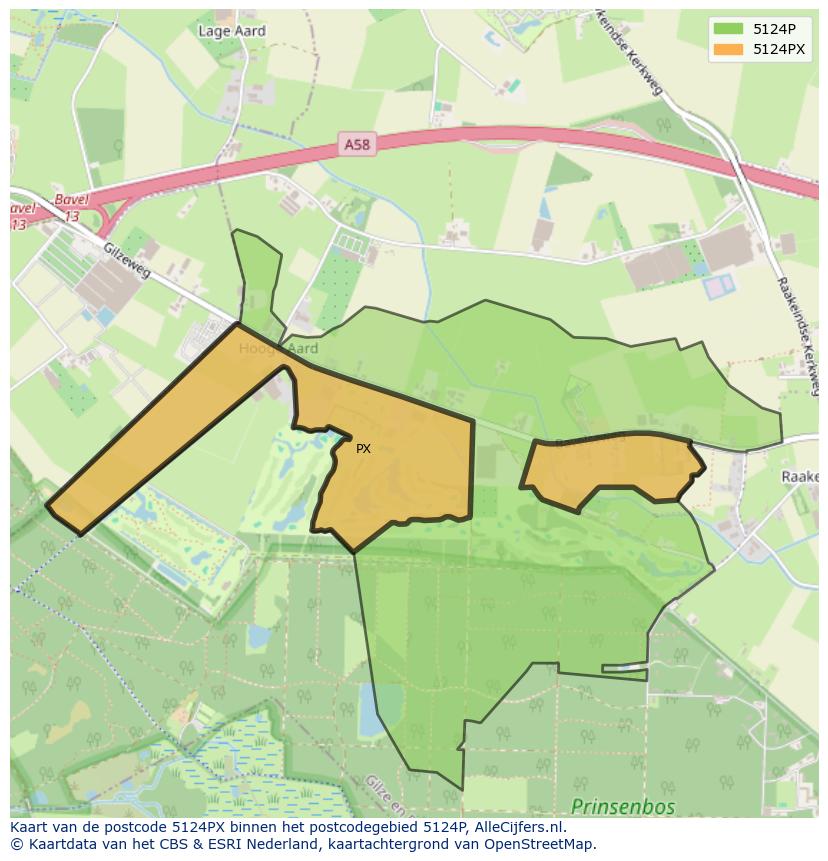 Afbeelding van het postcodegebied 5124 PX op de kaart.
