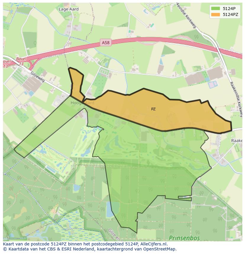 Afbeelding van het postcodegebied 5124 PZ op de kaart.