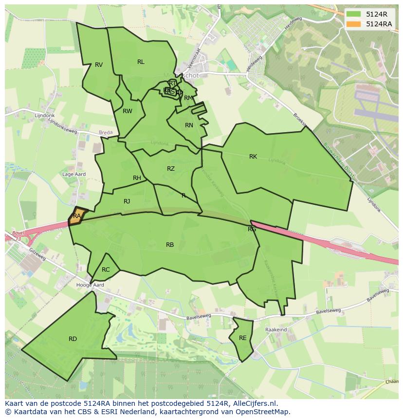 Afbeelding van het postcodegebied 5124 RA op de kaart.