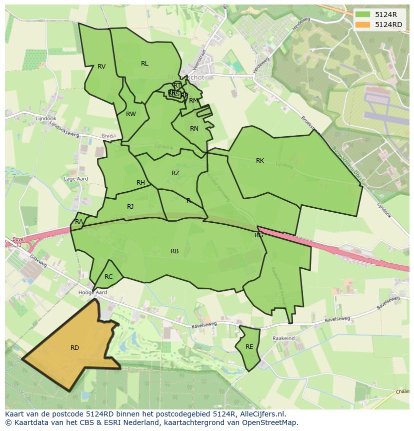 Afbeelding van het postcodegebied 5124 RD op de kaart.