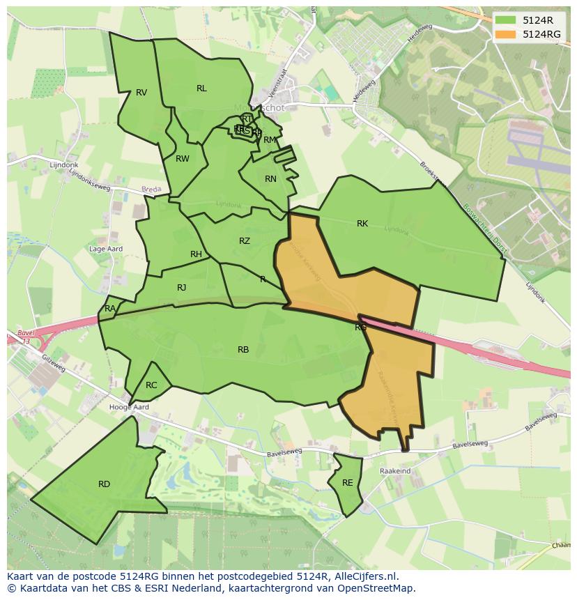 Afbeelding van het postcodegebied 5124 RG op de kaart.
