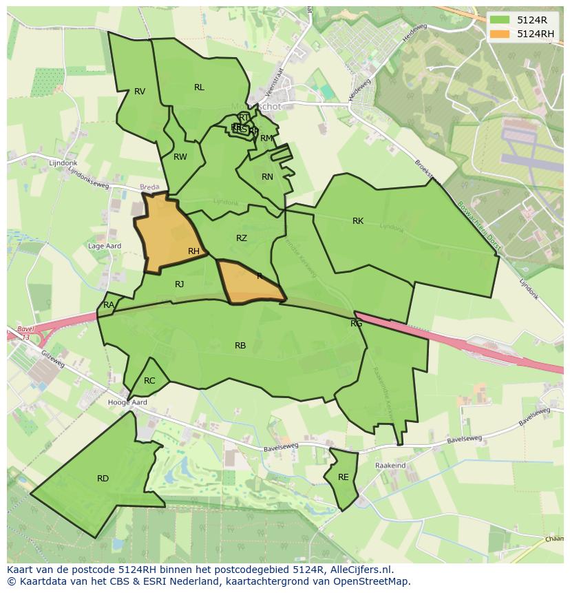 Afbeelding van het postcodegebied 5124 RH op de kaart.