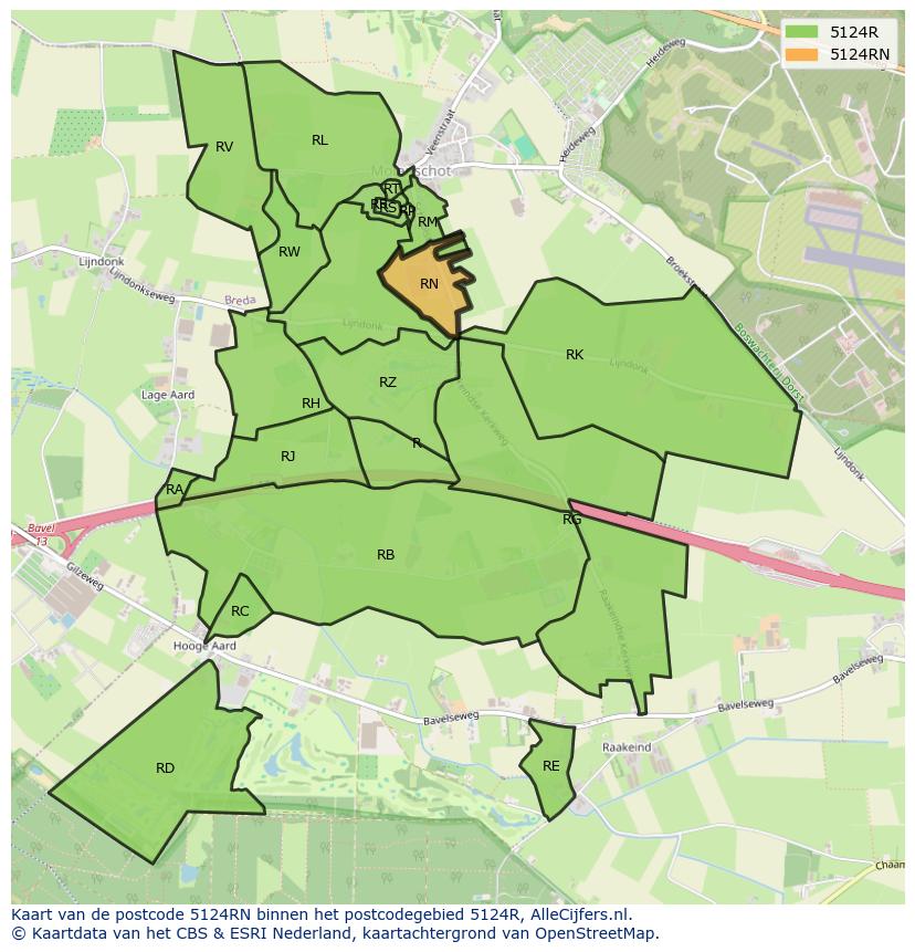 Afbeelding van het postcodegebied 5124 RN op de kaart.